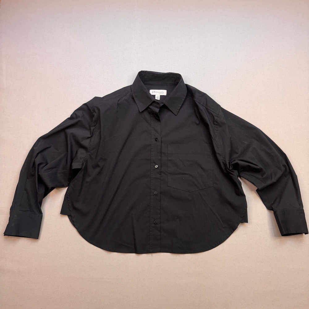 Philosophy Republic Clothing Black Button Down Shirt Curved Hem Large